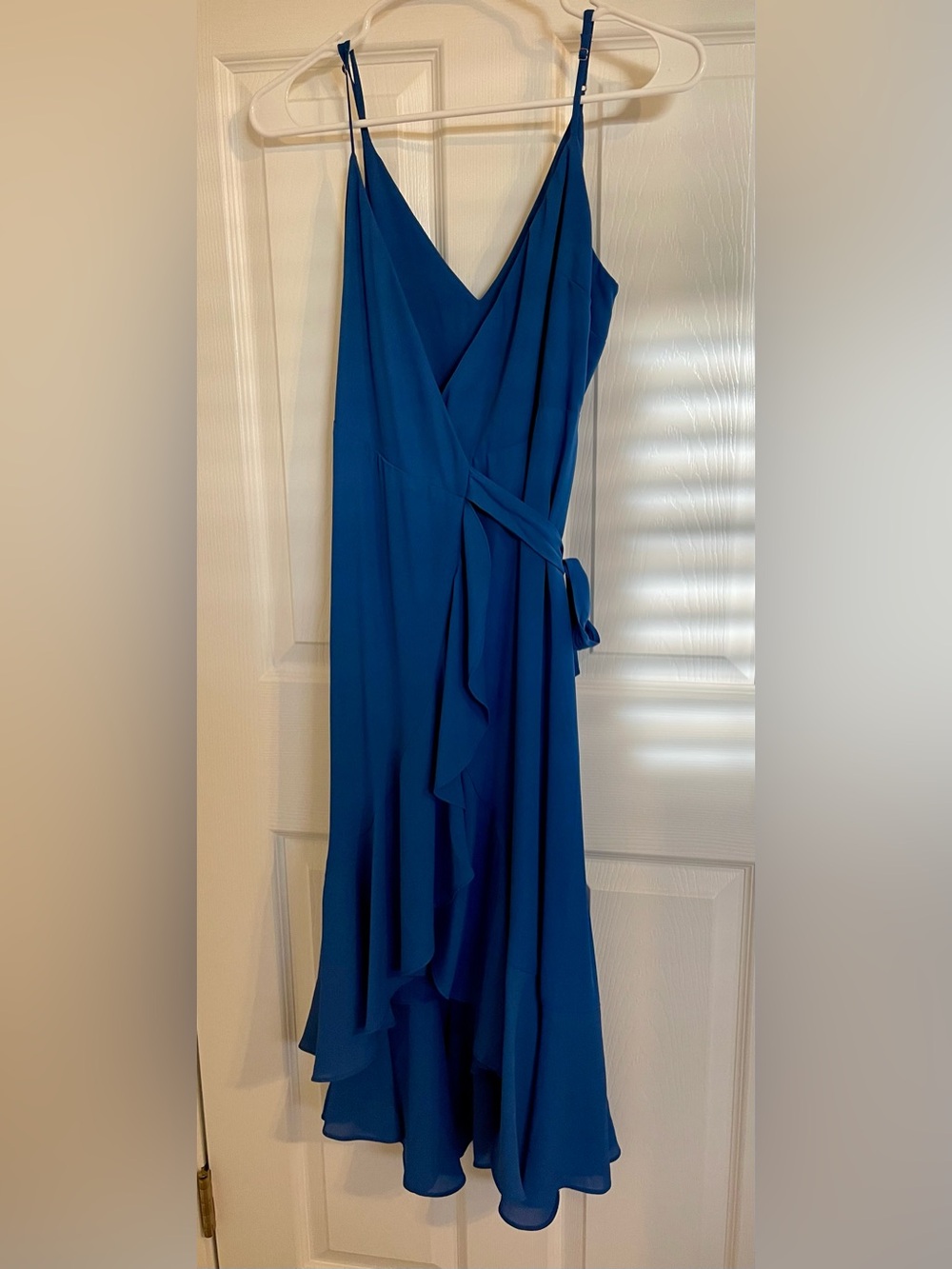 Lulu's Cobalt Wrap High-Low Ruffle Dress